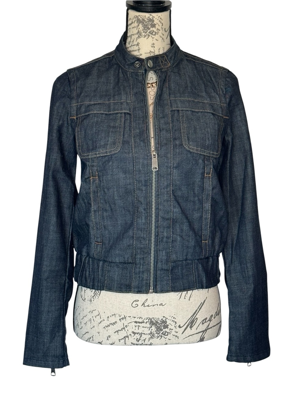 GAP Limited  Edition Jacket Blue Denim Zip Pockets Elastic Hem Size S